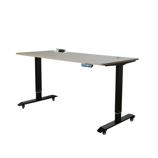 Caesar Hardware Ergonomic 57-in 3 Memory Buttons LED Electric Automatic Height Adjustable Sit to Stand Work Office Desk with White Legs Natural Oak Caesar Hardware Ergonomic 57-in 3 Memory Buttons LED Electric Automatic Height Adjustable Sit to Stand Work Office Desk with White Legs Natural Oak